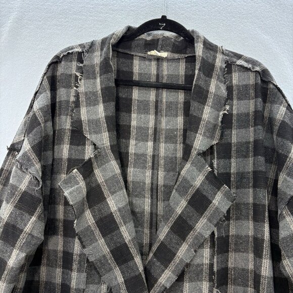 POL Plaid Hobo Duster W/ Raw Hems Heavy Flannel Feel SZ Large Boho Casual - Picture 2 of 14